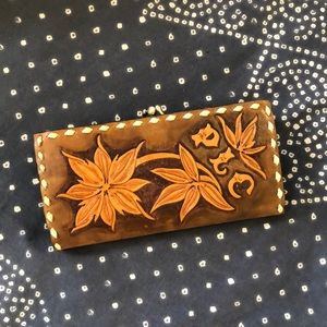 Boho vintage tooled leather wallet